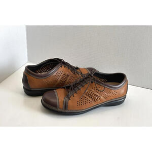 Aetrex Essence Diana Women 10.5 Wide Brown Leather Perforated Oxford Ortho Shoes